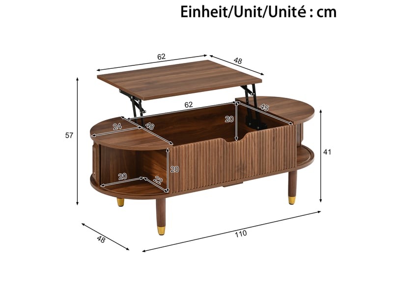 Table basse relevable avec rangement ovale 110 cm homvra - Conforama E