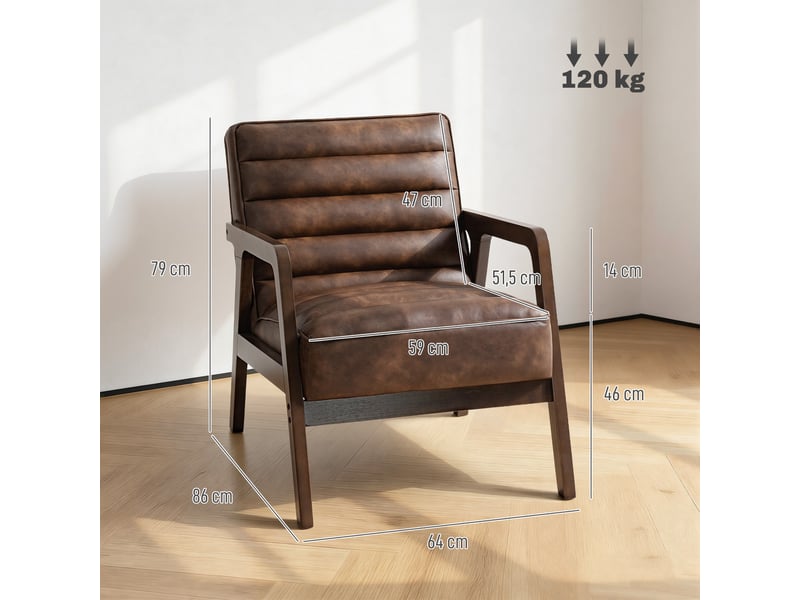  Fauteuil de salon, fauteuil d'appoint rembourré, pu, 86x64x79cm, marron  - Conforama E