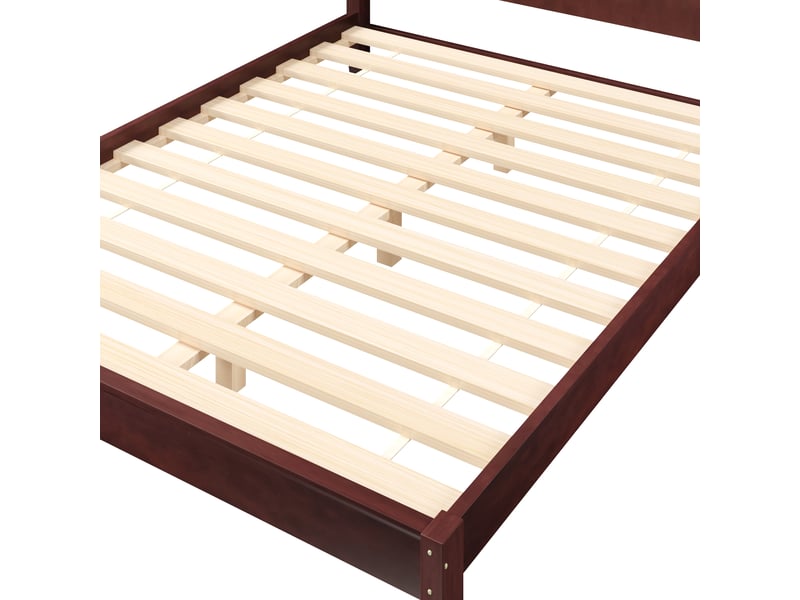  Lit plateforme 160x200 avec tête de lit et sommier en bois massif marron  - Conforama R