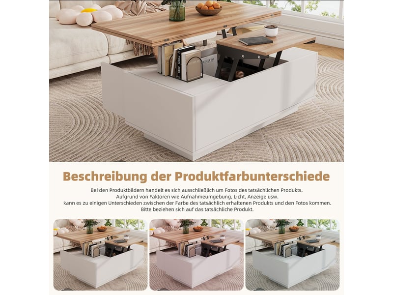  Table basse, plateau relevable double mécanisme table basse salon, rangement intégré discret, capacité charge 50 kg  - Conforama E