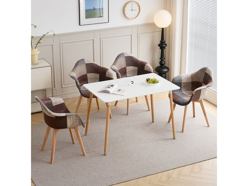  Chaises patchwork vintage (lot de 2) - pieds en bois massif - chaises de salle à manger et de salon (marron)  - Conforama D