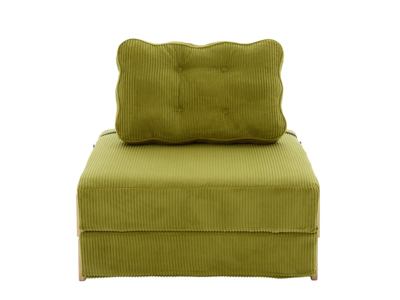  Fauteuil convertible 1 place 90 x 86 x 84 cm vert olive en velours côtelé, couchage déplié 90 x 170 cm  - Conforama A