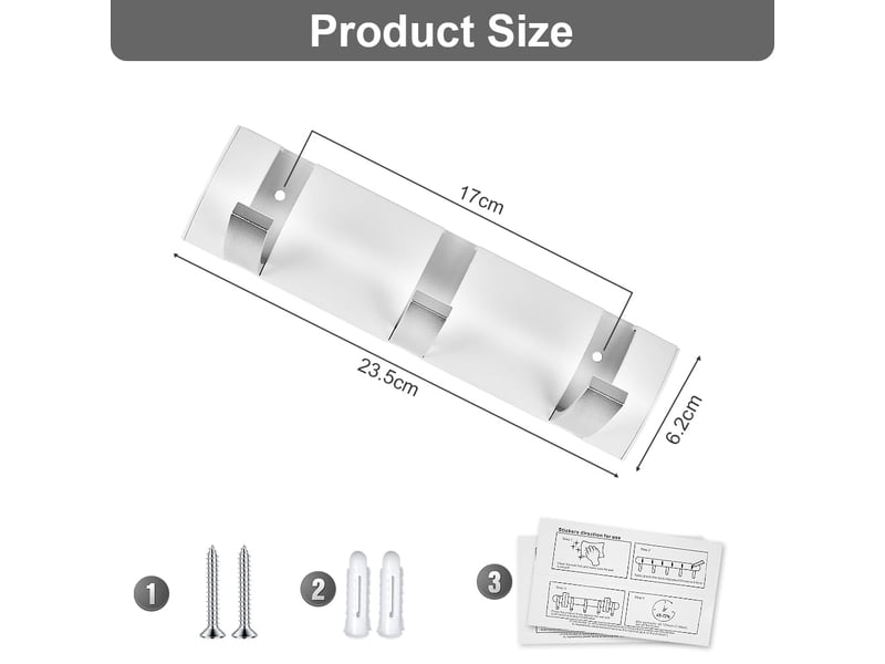 Patère murale de 3 crochets rétractables, aluminium crochet mural pliable en métal porte manteau patères pour suspendre manteaux écharpes, gris - Conforama B