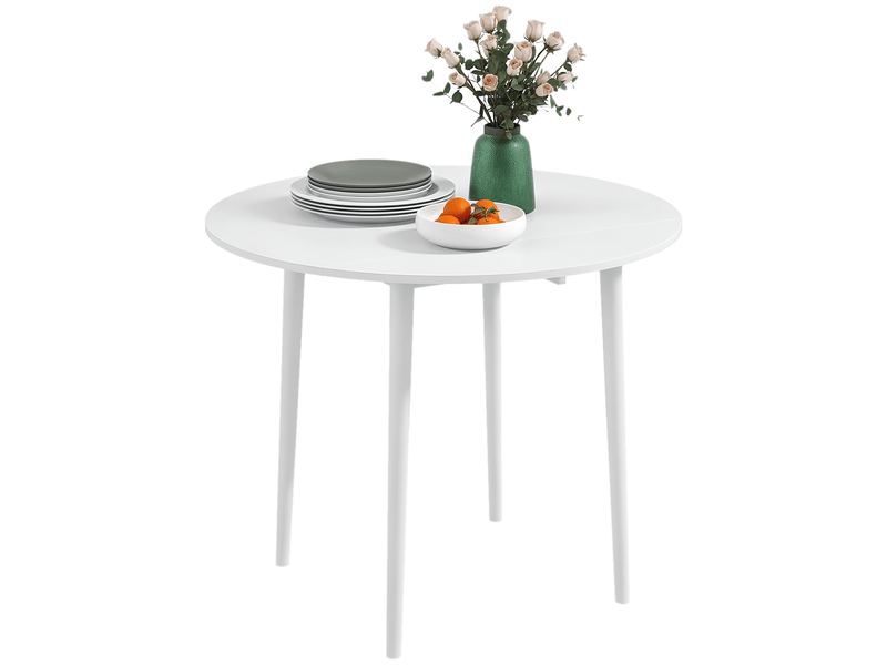  Table de salle à manger pliante 2 abattants, table ronde extensible pour 4 personnes, pieds en bois ø 89 x 73,5 cm, blanc  - Conforama A