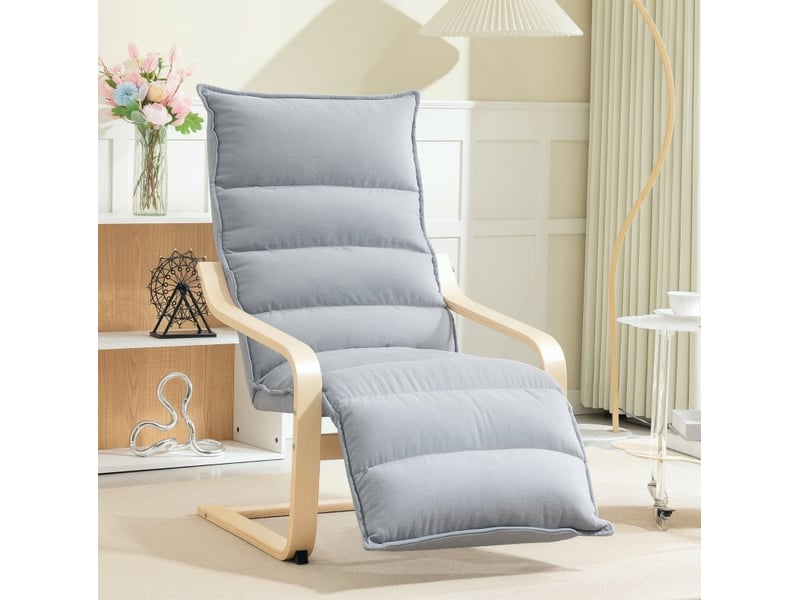  Fauteuil à bascule 67 x 93-114 x 105 cm gris clair en velours, repose-jambes réglable à 5 positions  - Conforama D
