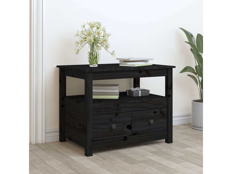  Table basse - table de salon - table à thé noir 71x49x55 cm bois massif de pin  - Conforama A