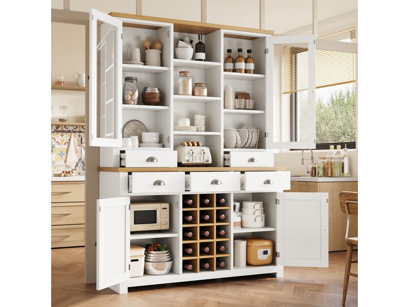  Meuble de cuisine muvano, armoire de cuisine avec porte vitrée, blanc, 120 × 40 × 185 cm  - Conforama C