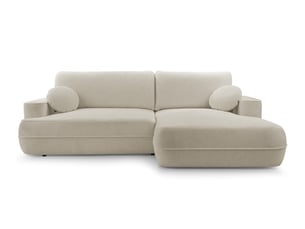 Canapé d'angle droit convertible <strong>AX LIVING </strong> <strong>Peoni</strong> 4 places Velours beige avec coffre de rangement