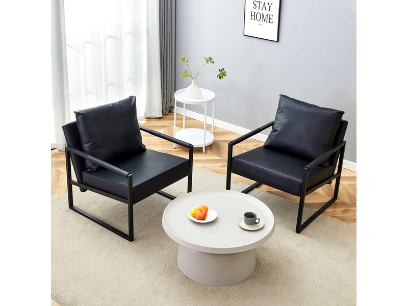  Fauteuil de lecture noir en simili cuir et métal, 68,6 x 75,5 x 75,2 cm  - Conforama D