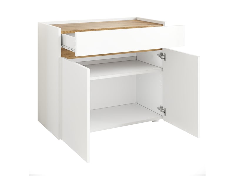  Meuble de rangement 80x40x70 cm avec tiroir et 2 portes, blanc  - Conforama E