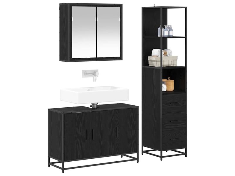 Ensemble de mobilier de salle de bain 3 pc chêne noir cf64355 - Conforama C