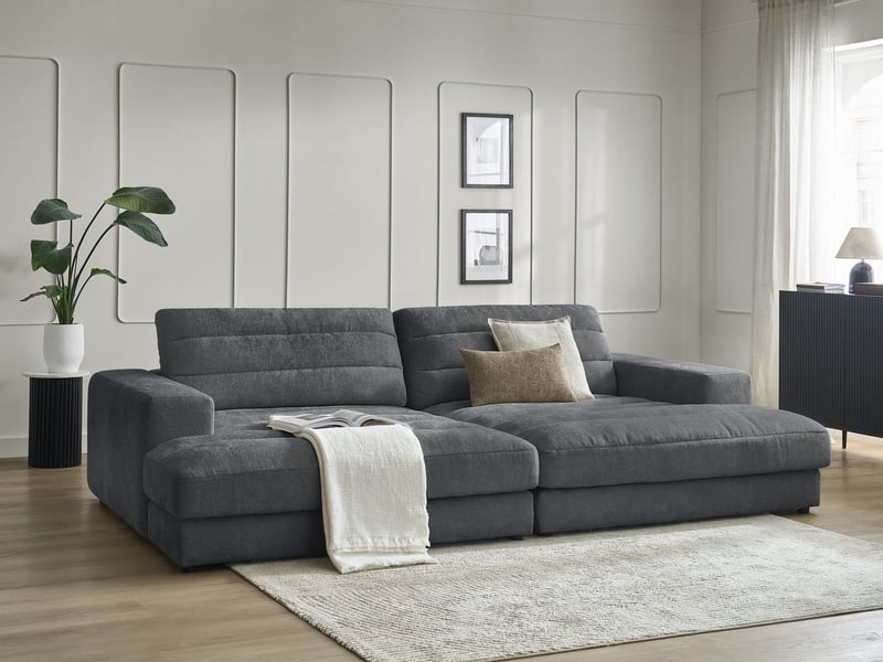 Bobochic canapé droit fixe 4 places sierra assise profonde tissu texturé gris foncé SIERRA - Conforama B