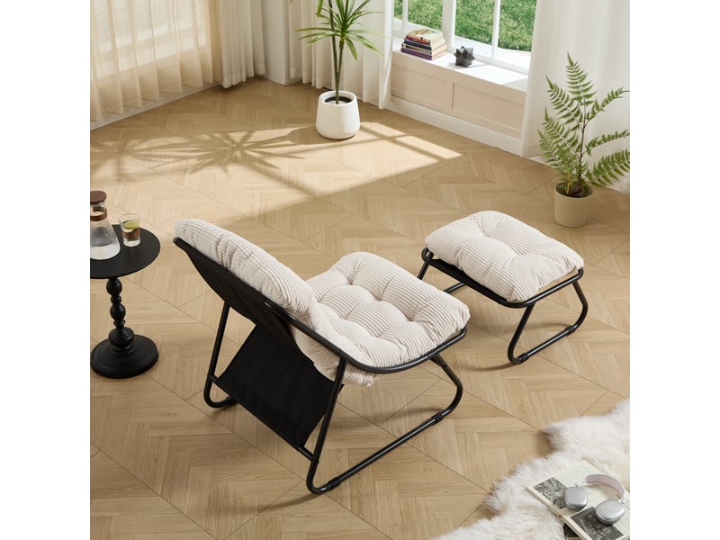  Fauteuil lounge noir avec repose-pieds et coussin blanc épais confortable  - Conforama D