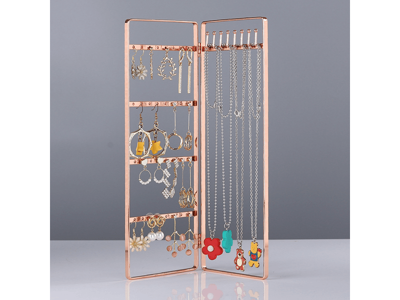  Présentoir à bijoux et boucles d’oreilles en fer, porte-bijoux de table rose doré, grand format, organisateur polyvalent pour colliers et accessoires  - Conforama A