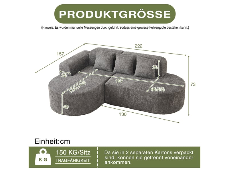  Canapé d'angle gauche 3 places avec méridienne et 3 coussins de dossier, design arrondi en chenille gris anthracite  - Conforama C