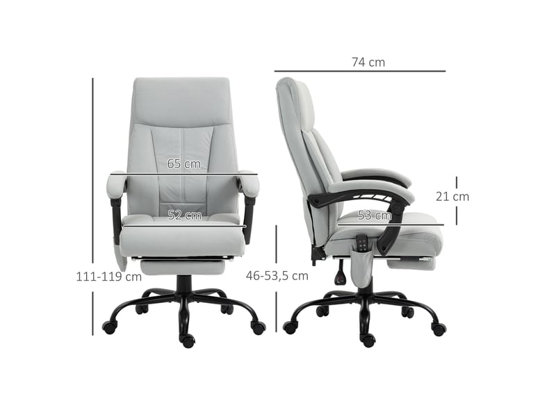  Fauteuil de bureau avec fonction massage et chauffage, repose-pieds, jusqu'à 120 kg, gris  - Conforama E