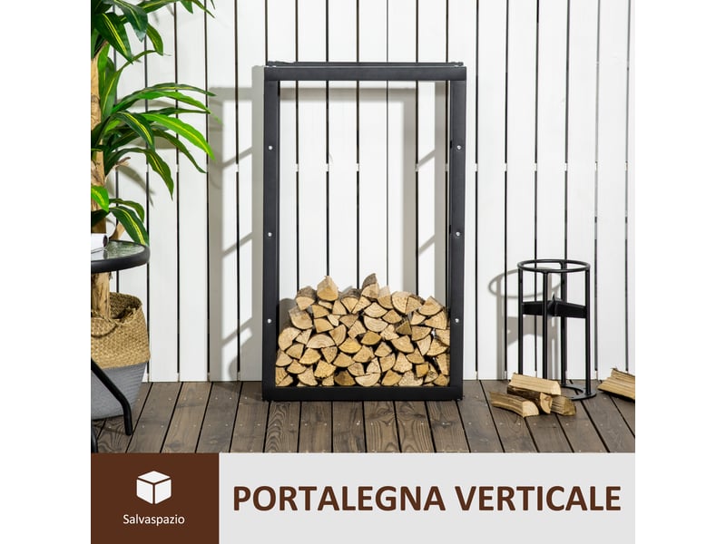  Porte-bûches vertical en métal, charge 100 kg, intérieur et extérieur, 60 x 25 x 100 cm  - Conforama R