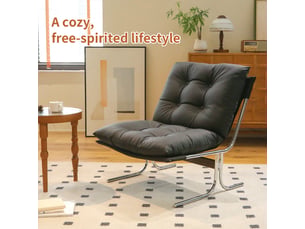 Fauteuil d'accent 72.2x84.1x84.6cm – lounge chair style barcelona sans accoudoirs avec coussin amovible – cuir - noir