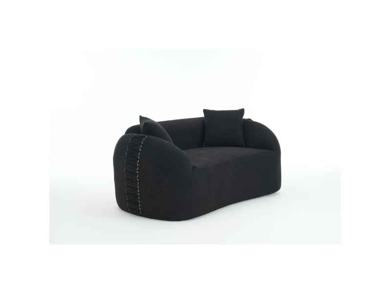  Canapé droit moderne 2 places 155x90x67 cm compressé incurvé, pour salon, contemporain, mousse et tissu chenille, noir  - Conforama A