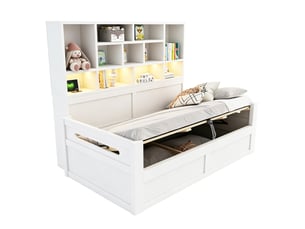 Lit avec rangement 90x200 cm <strong>HAVRYA</strong> <strong></strong> coloris blanc