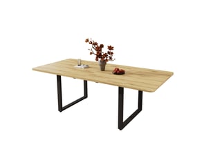 Table à manger rectangulaire extensible 140180220 x 80 cm en mdf finition bois naturel, pieds métalliques, 6 à 10 pers.