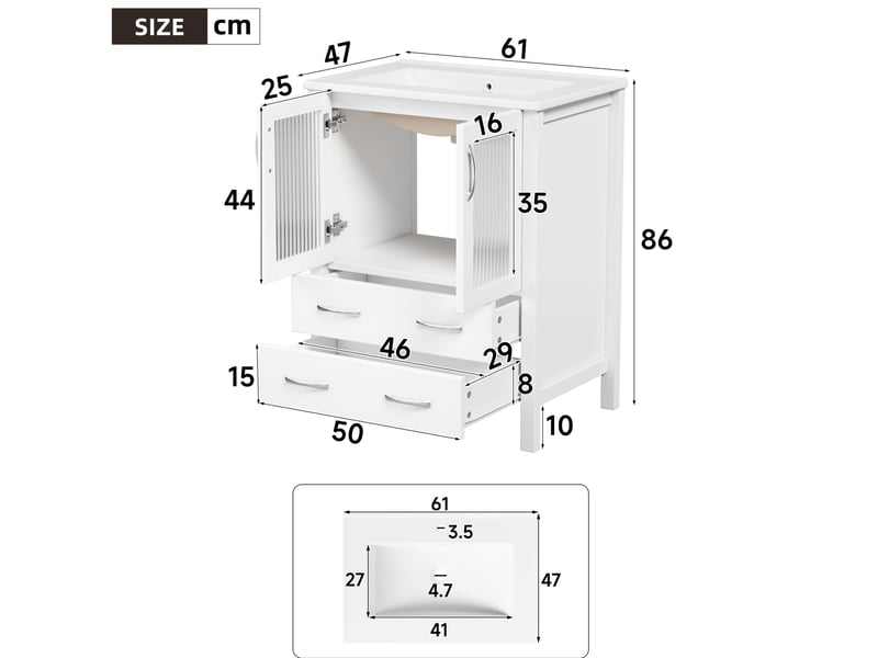 Meuble sous lavabo 61x47x86 cm blanc brillant avec vasque en céramique - Conforama C