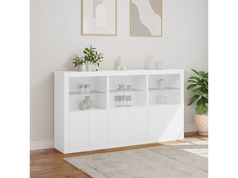 Buffet - bahut - meuble de rangement avec lumières led blanc 181,5x37x100 cm  - Conforama D