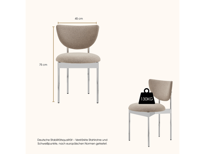  Lot de 2 chaises de salle à manger sans accoudoirs  - dossier orbital, tissu métal - kaki clair  - Conforama D