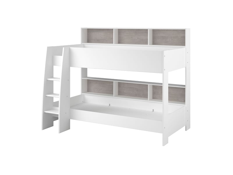  Lit superposé avec rangements 90x200 blanc et gris  - Conforama A