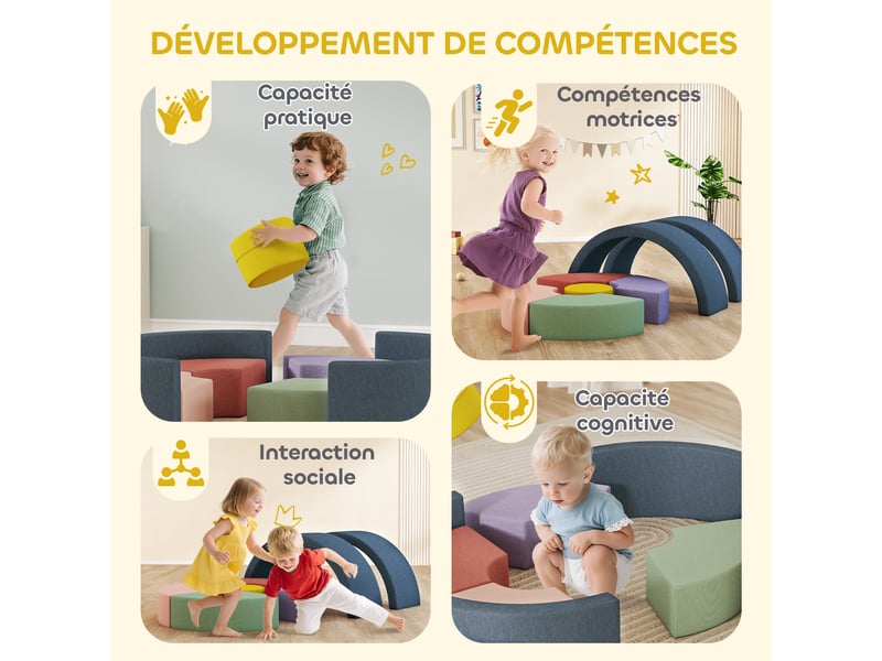 Parcours motricité bébé module motricité bébé 7 pièces avec housse lavable 107 x 107 x 30 cm multicolore - Conforama W