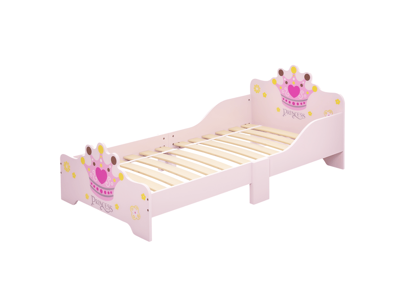  Lit enfant 140 x 70 cm - lit d'enfant design princesse motif couronne - mdf contre-plaqué rose - sommier à lattes inclus  - Conforama B