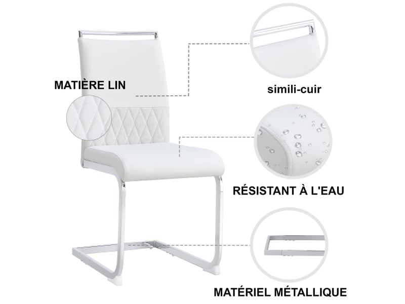 Lot de 6 chaises pour salle à manger en simili-cuir, chaise de bureau- blanc - Conforama D