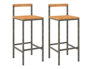 Lot de 2 tabouret de bar, chaise de bar gris résine tressée et bois d'acacia shl76941
