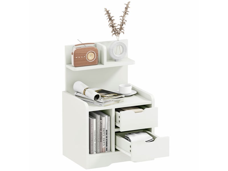  Table de chevet table de nuit multi-rangement 2 tiroirs niche étagère en bois blanc  - Conforama B