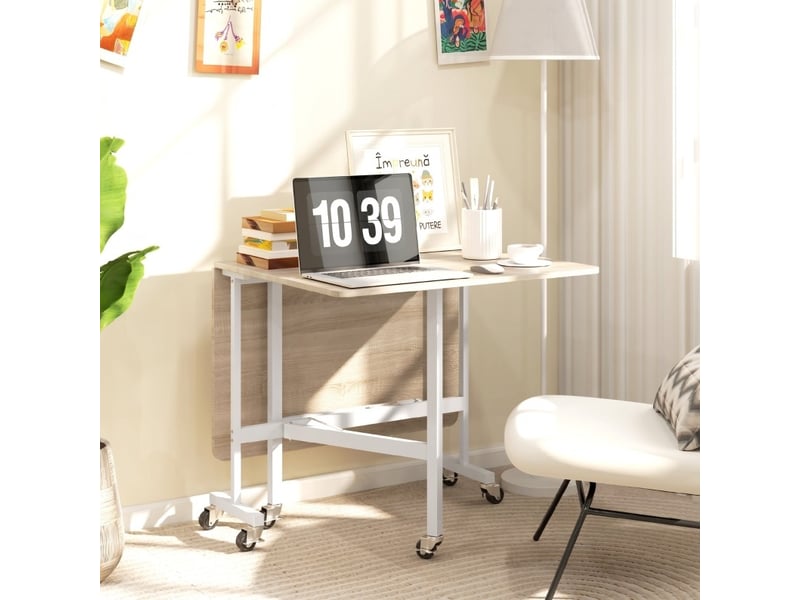 Table à manger extensible 120x80 cm – chêne – 6 places, 6 roulettes avec freins, idéale pour petit espace - Conforama B