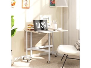 Table à manger extensible 120x80 cm – chêne – 6 places, 6 roulettes avec freins, idéale pour petit espace