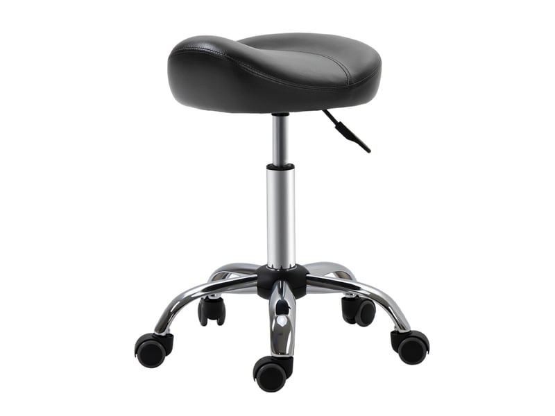  Tabouret de travail 48x48x54-69 cm, réglable en hauteur et pivotant, roulettes, similicuir noir, charge max. 120 kg  - Conforama A