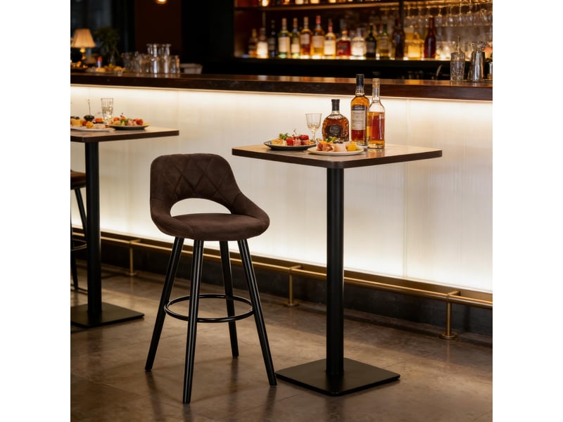  Tabouret de bar ergonomique avec dossier et patins antidérapants - lpospi - tissu marron foncé  - Conforama E