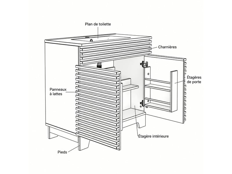  Meuble vasque 91 cm effet bois naturel avec vasque intégrée et 2 portes, 91 x 46 x 80 cm  - Conforama C