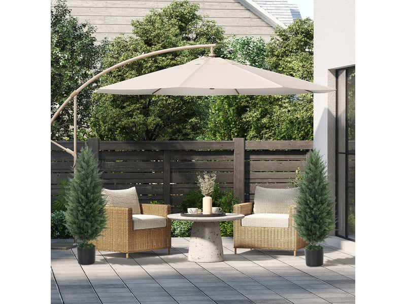  Lot de 2 cyprès artificiels, 831 feuilles, pot en ciment, résistants aux uv, 90 cm, verts  - Conforama C