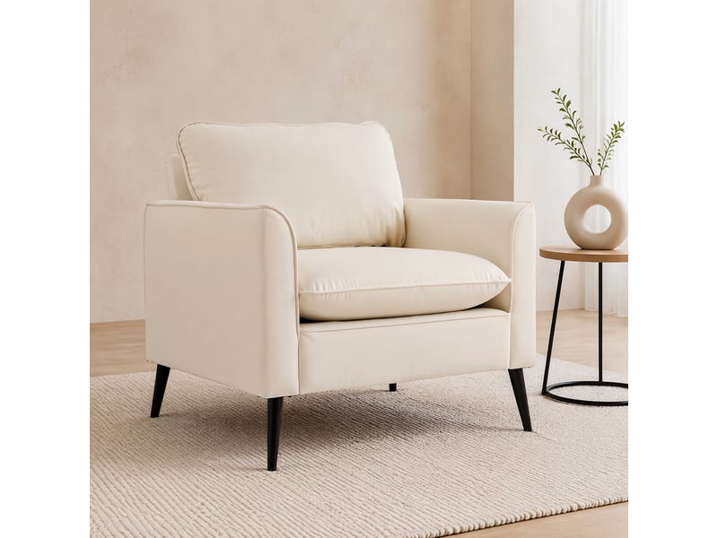  Fauteuil 1 place blanc en simili cuir, style nordique rétro  - Conforama C