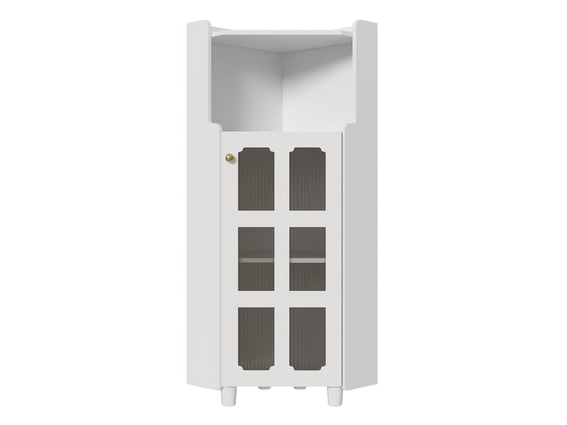  Armoire d'angle led 63,5 x 124 cm – blanc – finition laquée, rangement 2-en-1 et éclairage par application  - Conforama A