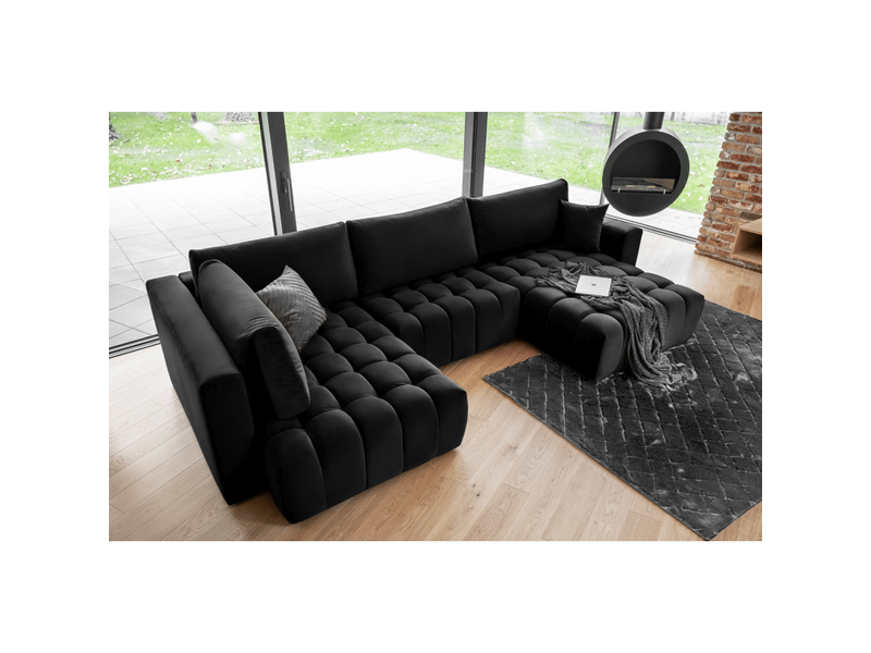  Canapé d'angle bonita convertible 6 places noir effet velours – droit – 350x175cm  - Conforama B