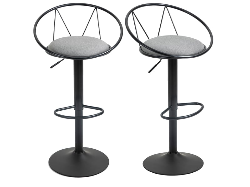  Ensemble de 2 tabourets de bar avec dossier et repose-pieds, hauteur réglable et assise rembourrée, gris  - Conforama B
