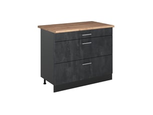 Vicco meuble cuisine, béton noiranthracite, 100cm plan de travail chêne doré