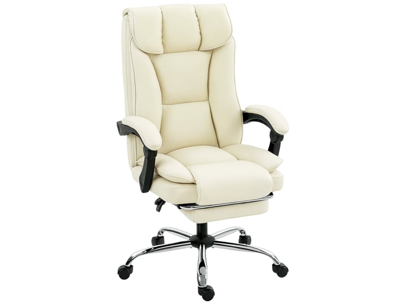  Chaise de bureau ergonomique, fauteuil de bureau inclinable avec repose-pieds, hauteur réglable, pivotante 360°, beige  - Conforama A