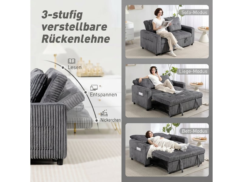  Canapé convertible 2 places en velours côtelé gris foncé 157 x 90 x 91 cm  - Conforama E