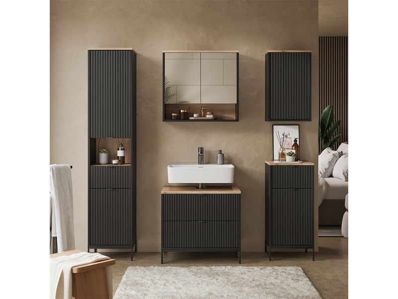  Vicco meubles bain, noirchêne viking, 5 pièces  - Conforama C