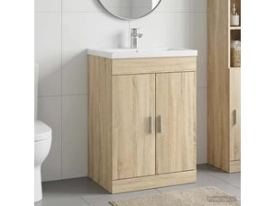 Meuble sous lavabo de salle de bain, commode chêne sonoma shl4575