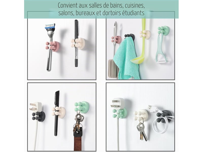  Lot de 6 supports brosse à dents en silicone - organisateur mural auto-adhésif étanche pour salle de bain, cuisine et bureau, vert  - Conforama D